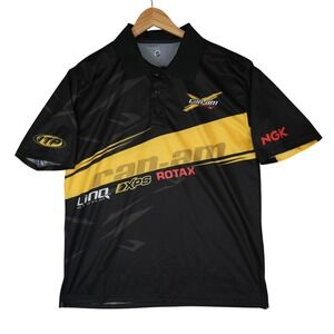 Can-Am Racing Polo Mens Large Black Yellow Rotax XPS BRP Team Jersey Shirt